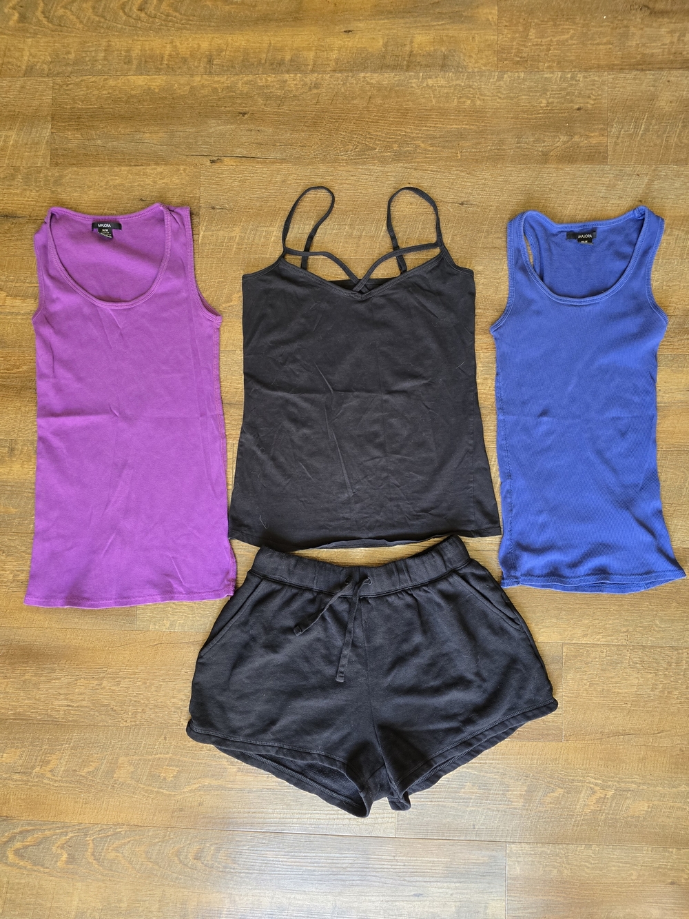 Black Strappy Tank Purple Tank Royal Blue Tank Lounge Shorts Set Medium